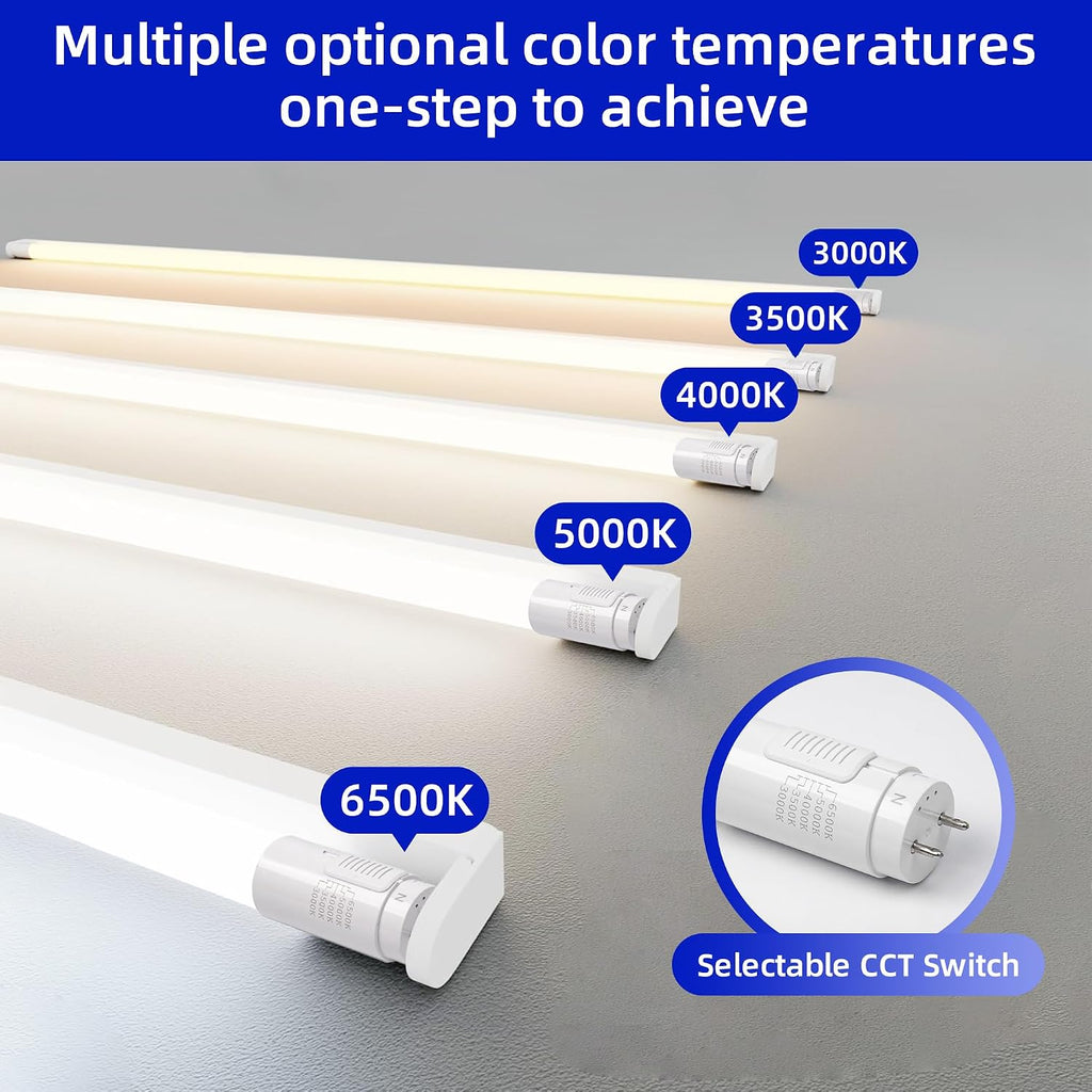 20 Pack T8 LED Bulbs 4 Foot, 5CCT 3000-6500K,18W, 2300LM,Type B
