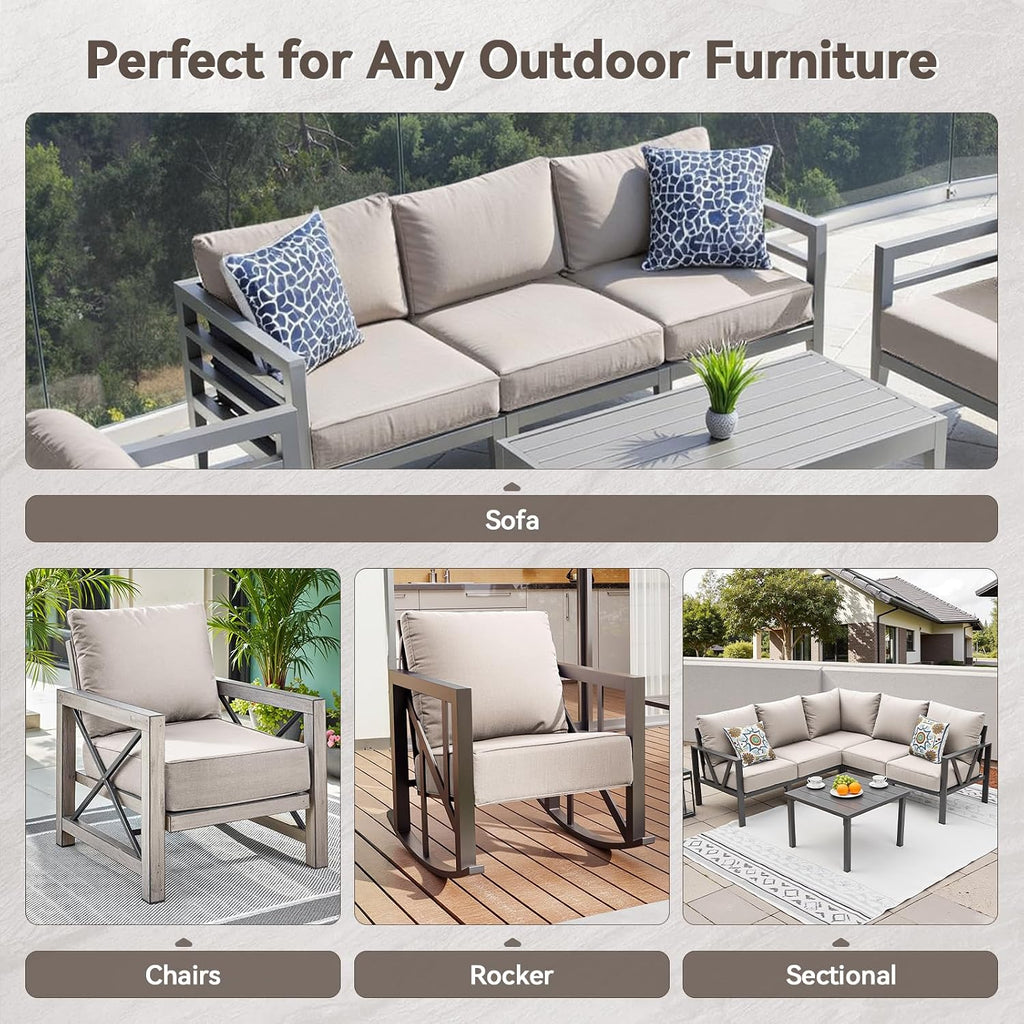 6" Thick Outdoor Cushions 22x24x6, 3-Set Deep Seat Patio Cushions with Removable Cover, Waterproof & Fade Resistant