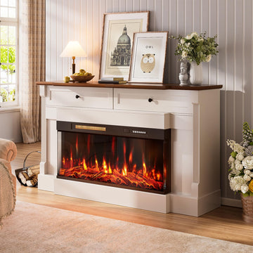 61" Electric Fireplace with Mantel, Fireplace TV Stand, White