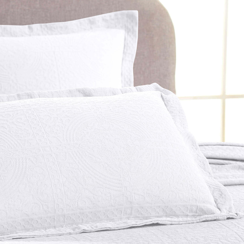 Cotton Bedspread, Jacquard Woven Matelasse Bedding, King, Ivory