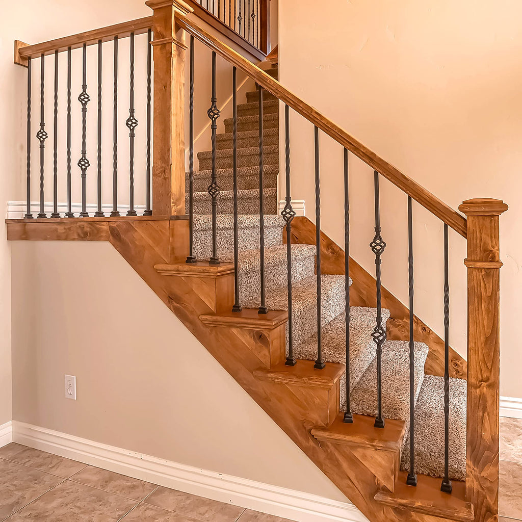 1/2" Square Hollow Black Steel Interior Stair Baluster- 44" Long - Double Basket (Pack 12)