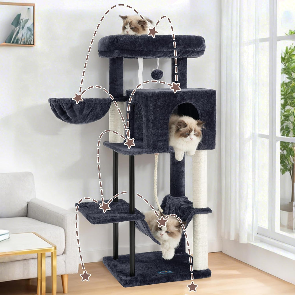Cat Tree, Cat Tower for Indoor Cats, 43.3 inch Cat Tree Tower with Sturdy Steel Tube, Hammock