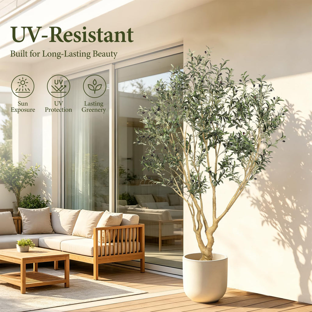 Large Faux Olive Tree 7 Feet with UV Resistant in Black Planter