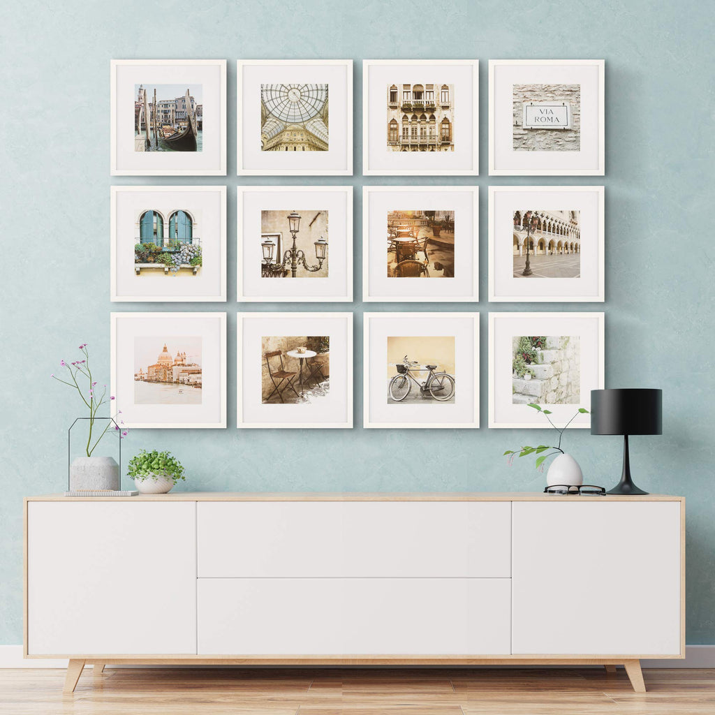 Perfect - 12-Piece White Square Photo Frame - Set with Hanging Template - Wall Gallery Kit - 16.5"x10.2"x16.7"
