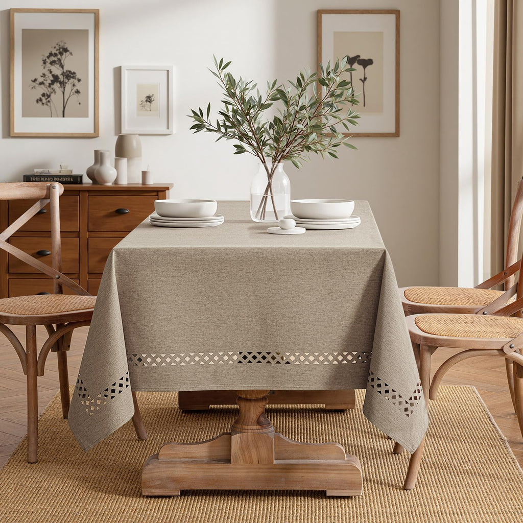 Taupe Rectangle Tablecloth with Decorative Cutouts 60x120 inch