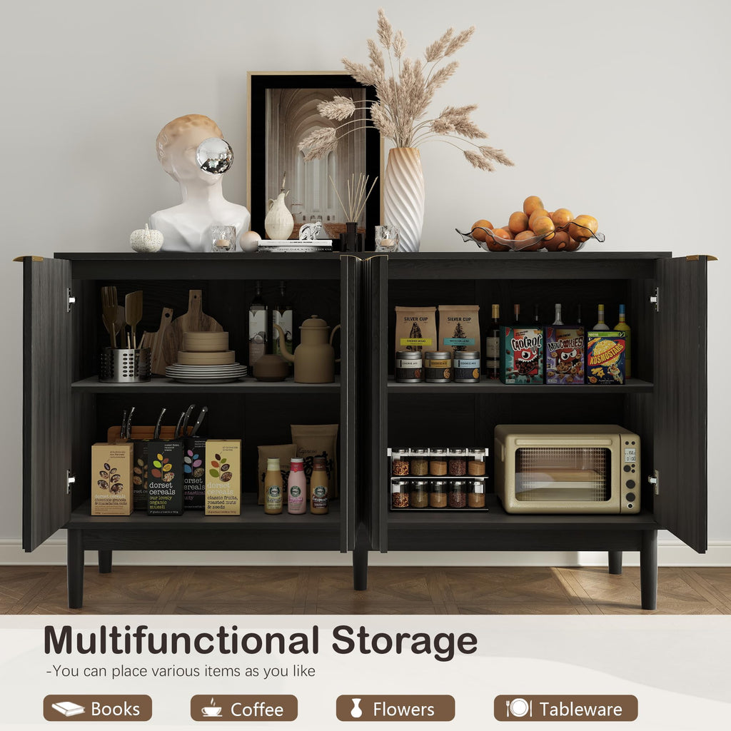 55" Fluted Buffet Cabinet with Storage, Accent Cabinets, Black