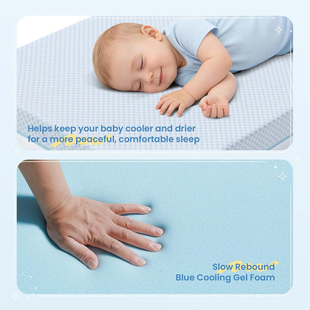 Dual-Sided Crib Mattress 52x27.5x6, Cooling Temperature Balance Removable Cover, Infant Support Foam, CertiPUR-US