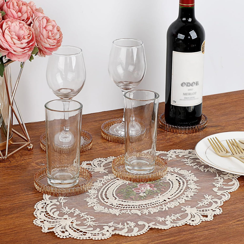 Modern Clear Coasters- Glass Cute Coasters for Drinks, Amber - Set of 5