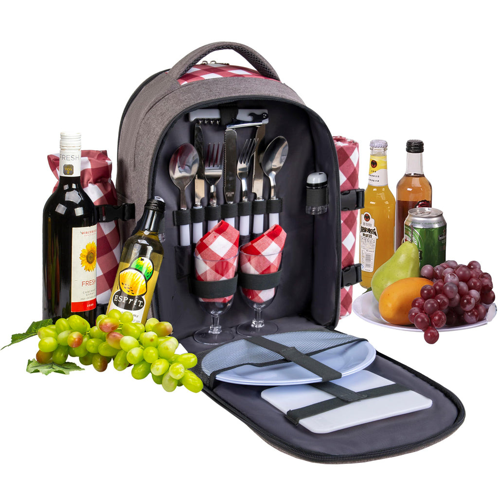 Backpack, 2-Person, Blanket & Wine, Family & Lovers Gift, Red Plaid