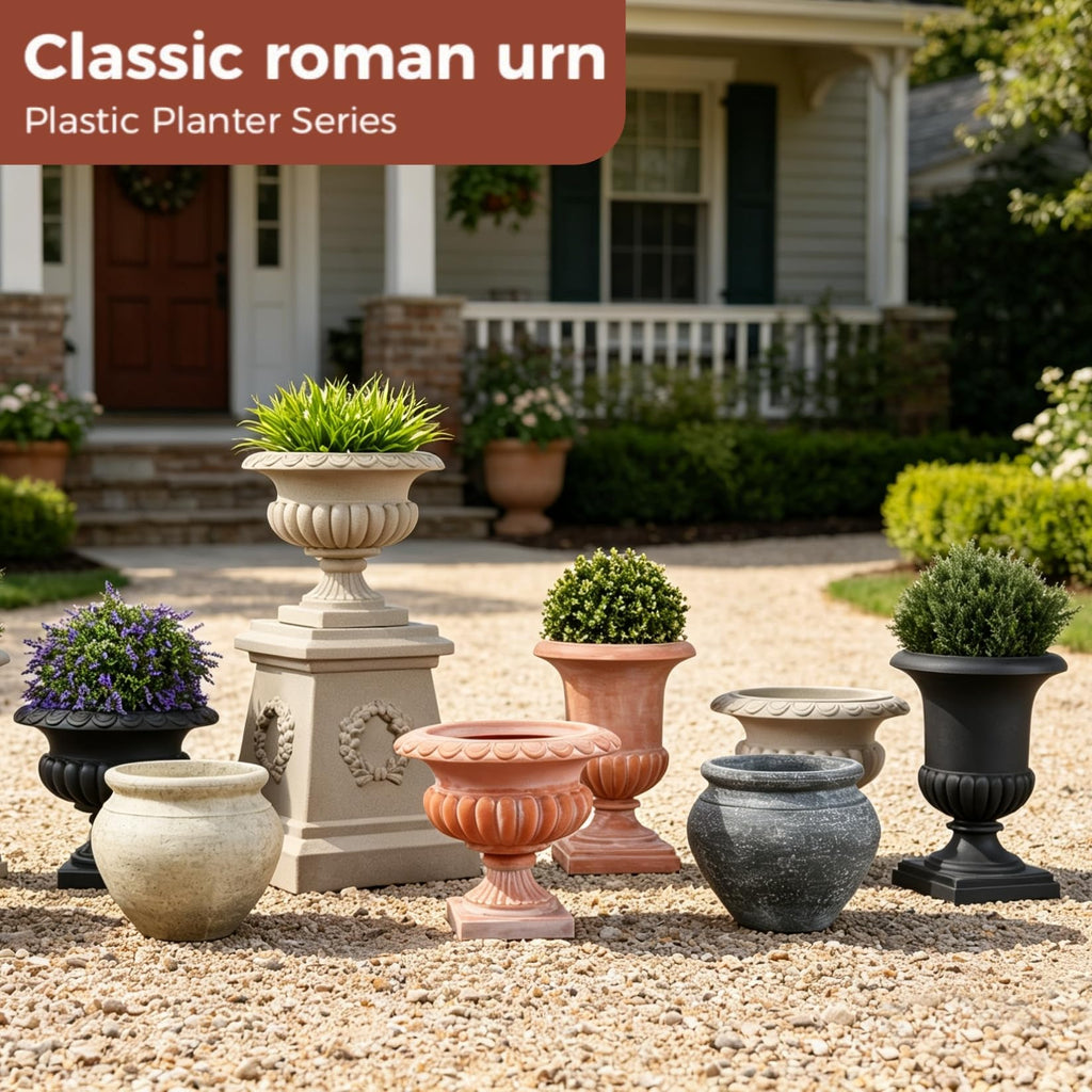 21.3"H & 13.2"H Retro Sandstone Textured Plastic Planter Set of 2