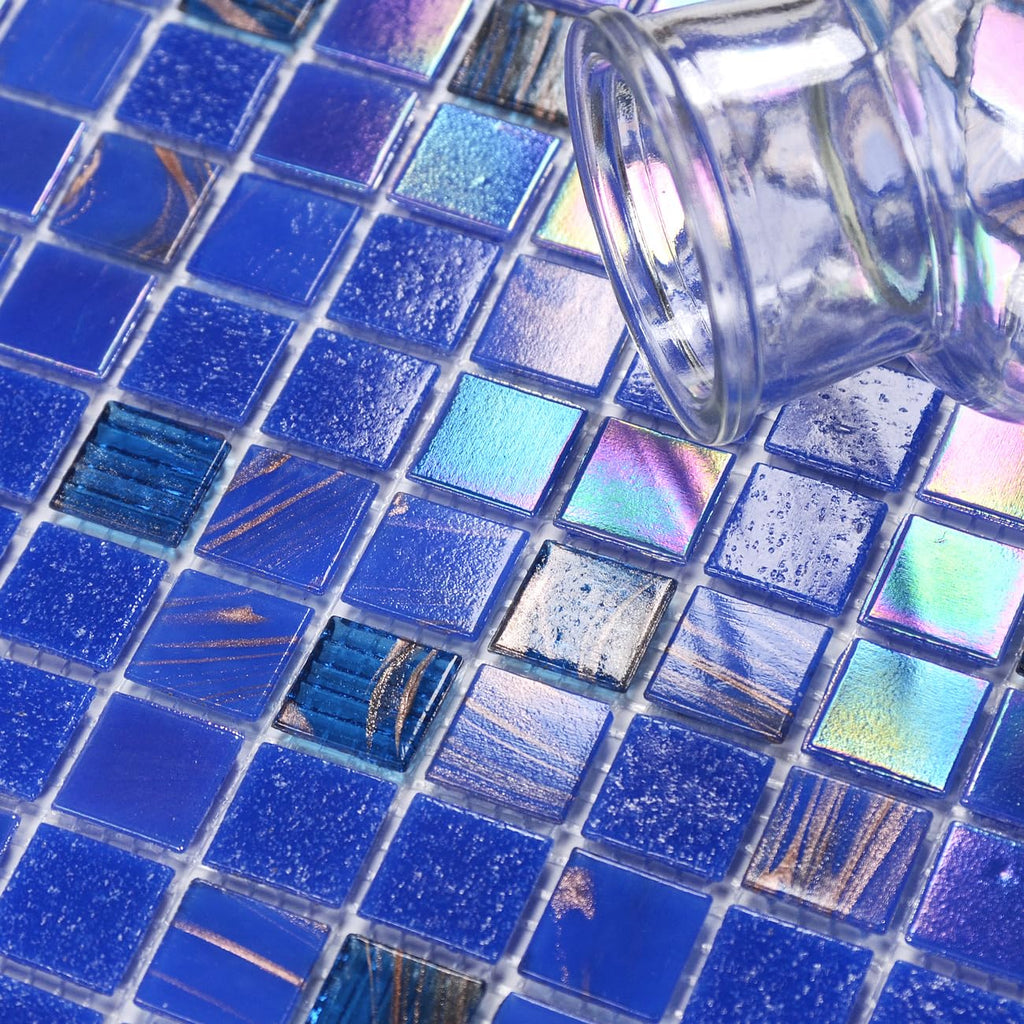 11.5 sq.ft Iridescent Cobalt Blue Glass Mosaic Tile , Pool