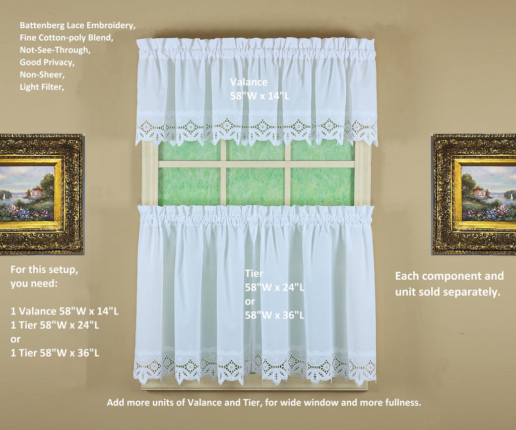 Heirloom Battenberg Eyelet Valance 14", White, 58"W x 14"L