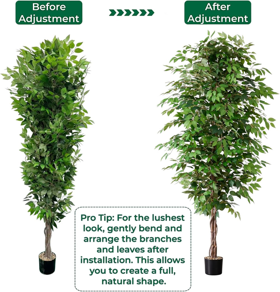 8FT Tall Artificial Ficus Tree, Potted Faux Banyan with Lush Leaves