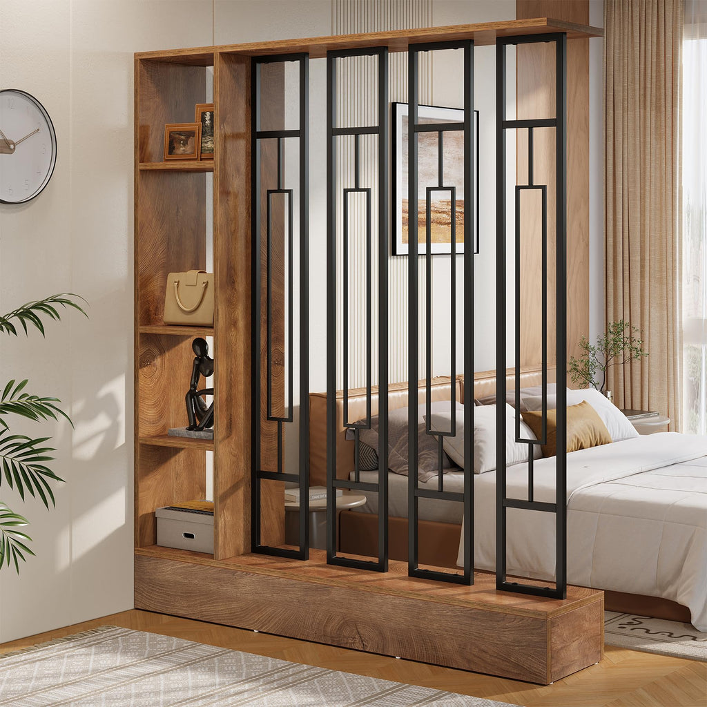 Room Divider with Shelves, 71" Freestanding Storage Room Divider