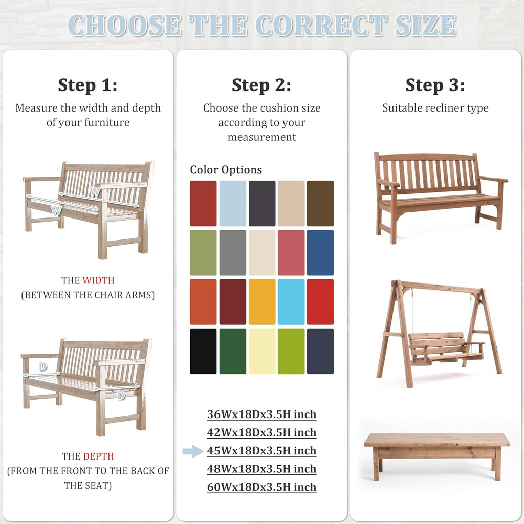 Premium Outdoor Bench Cushions Furniture 3.5inches Memory Foam Bench Cushion Waterproof Fade Resistant Porch Swing