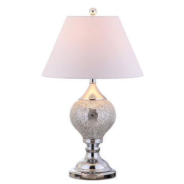Louise Mirrored Mosaic Metal Table Lamp 27", Silver/Chrome
