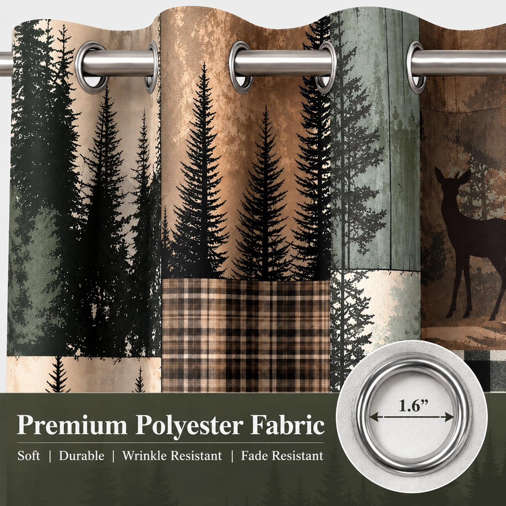 Rustic Cabin Bear Deer Forest Blackout Curtains, 2 Panels 42x84 Inch
