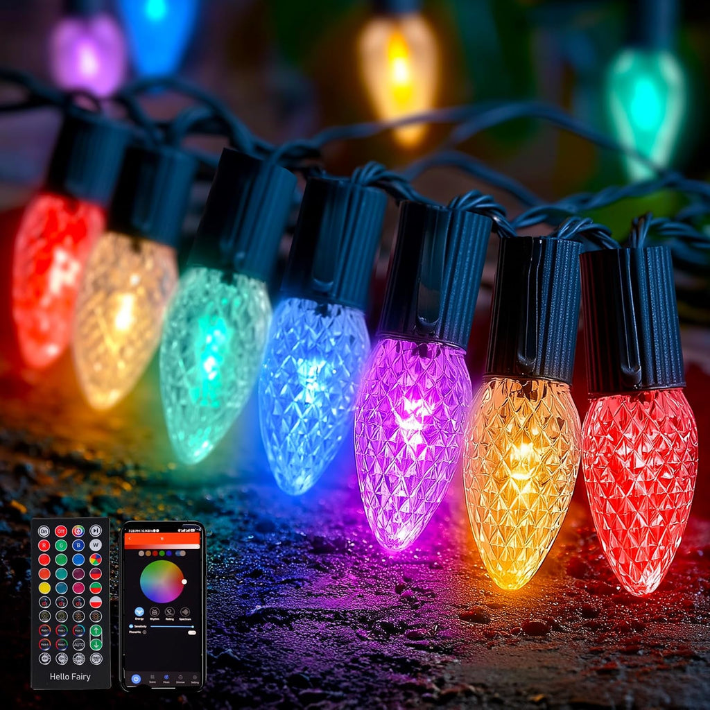 Bright Smart C9 Christmas Outdoor Lights, 100 LED 66 FT RGB String Light with Remote, App Control, Music Sync