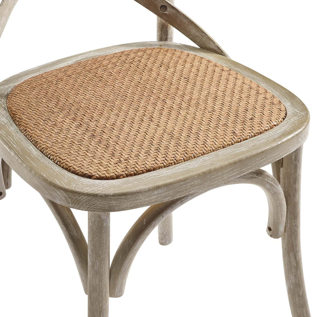 Gear Rustic Modern Farmhouse Elm Wood Rattan Dining Chair in Gray