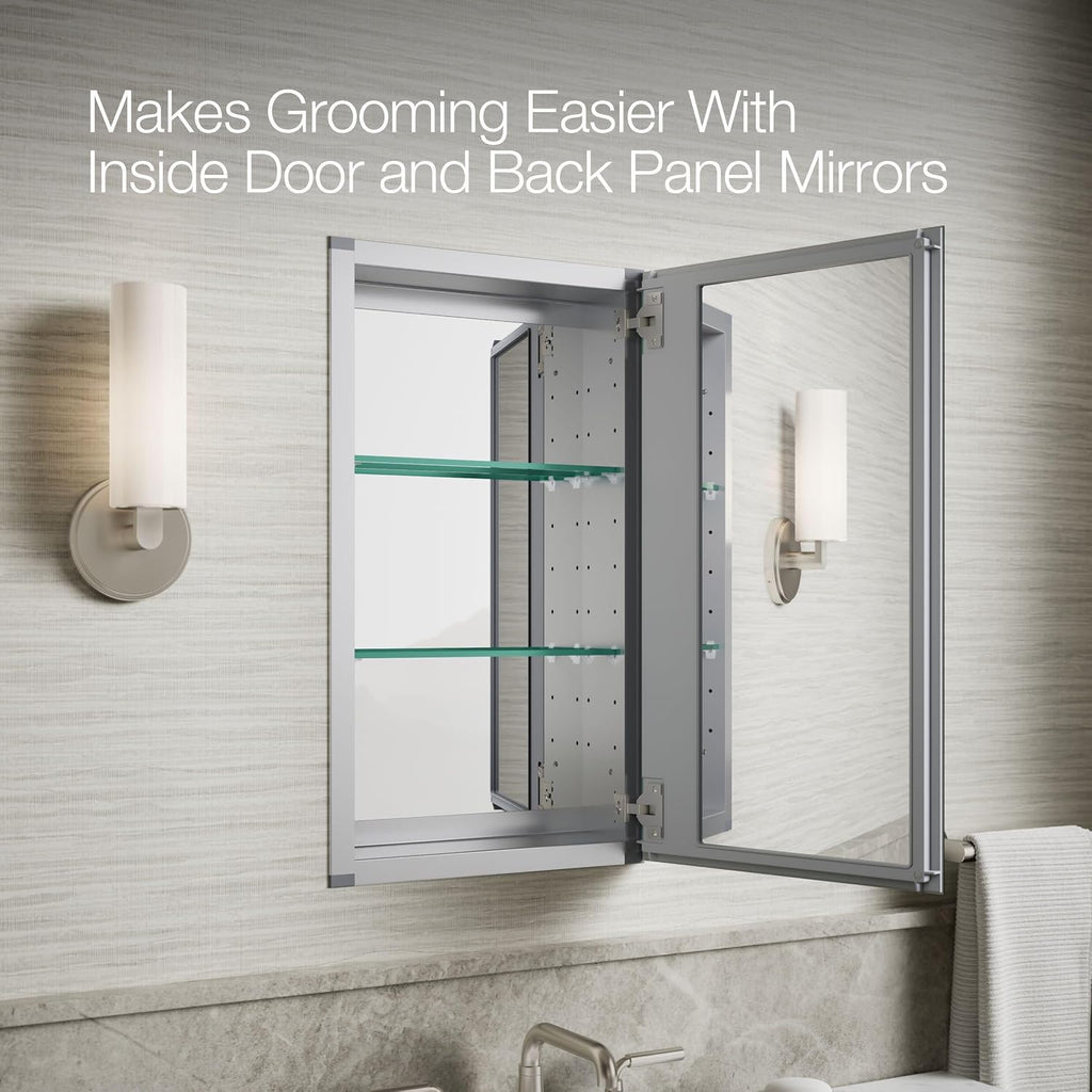 CB-CLC1526FS Frameless Bathroom Mirror Medicine Cabinet, Single Door, Rectangular Beveled Edge Frame, Bathroom