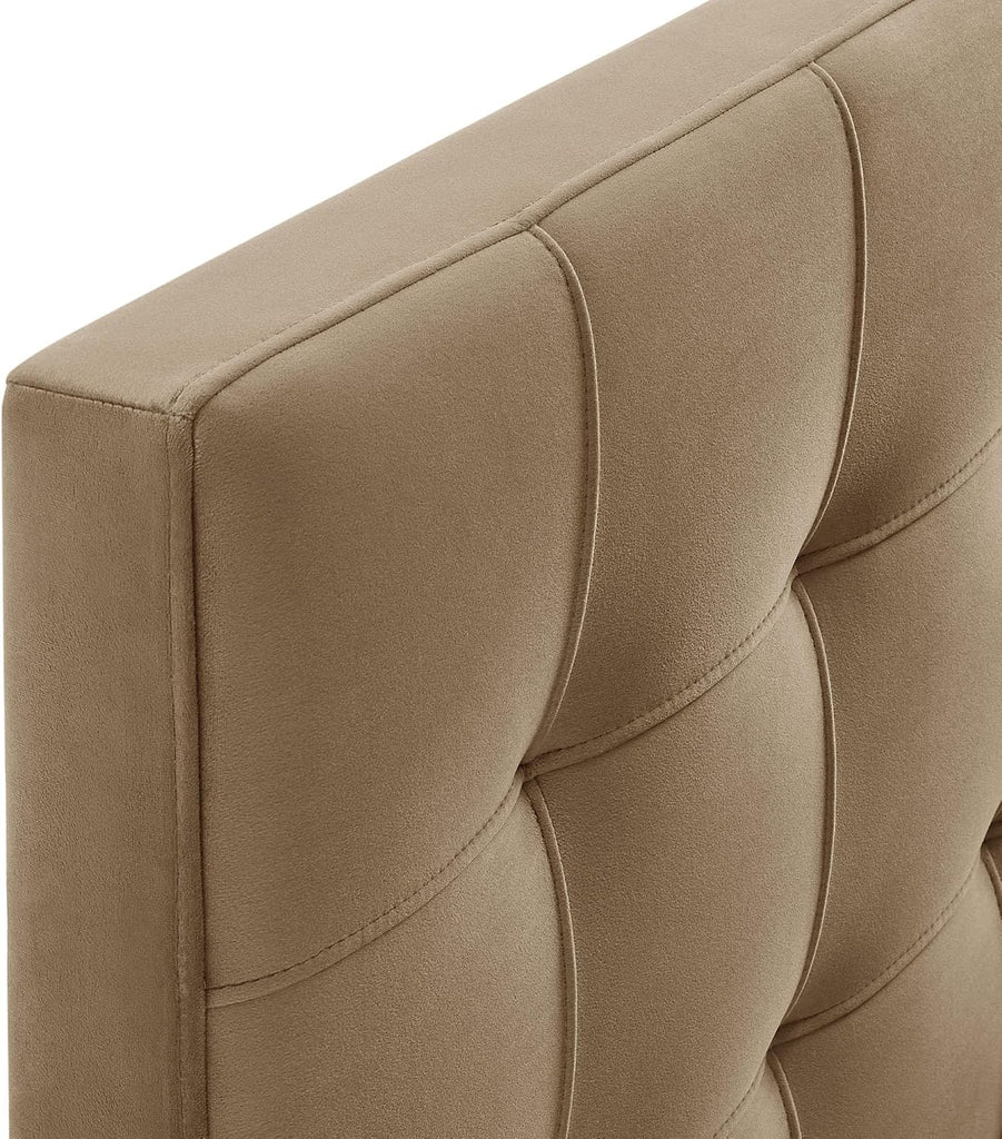 Lily Performance Velvet Queen Headboard with Biscuit Tufting in Taupe - Stain-Resistant Upholstery with Padded Design