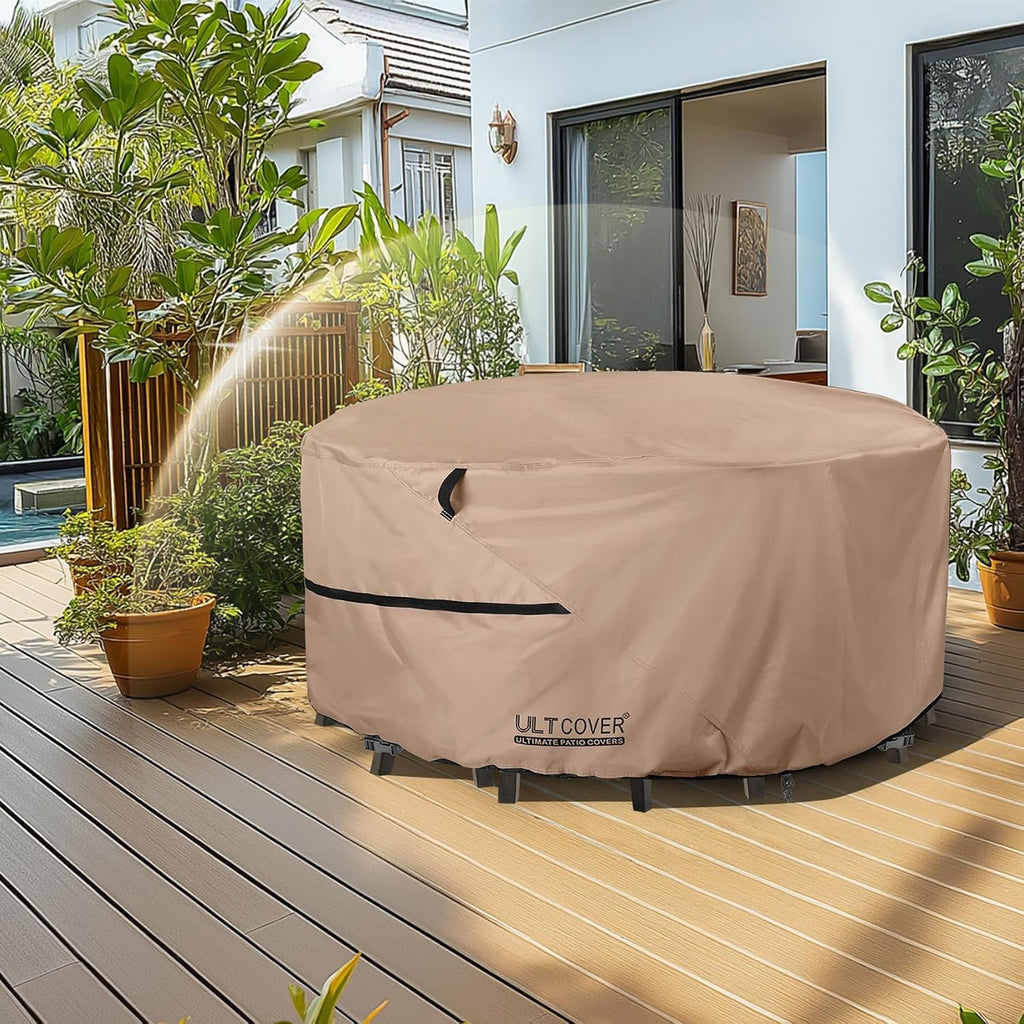 Round Patio Table and Chair Set Cover - Outdoor Heavy Duty 600D Waterproof Furniture Cover 60 inch