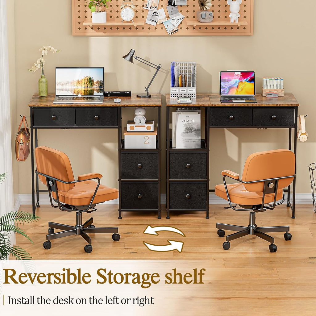 Small Computer Desk with 4 Fabric Drawers, Simple Writing Desk, Compact Study Desks for Small Spaces, Kids Desk Study