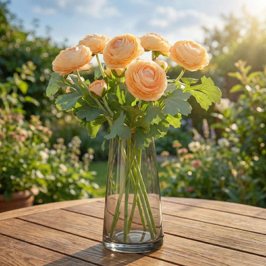 Artificial Ranunculus Flowers with Real Touch Stem, Silk Ranunculus Flowers (Champagne, 6pcs)
