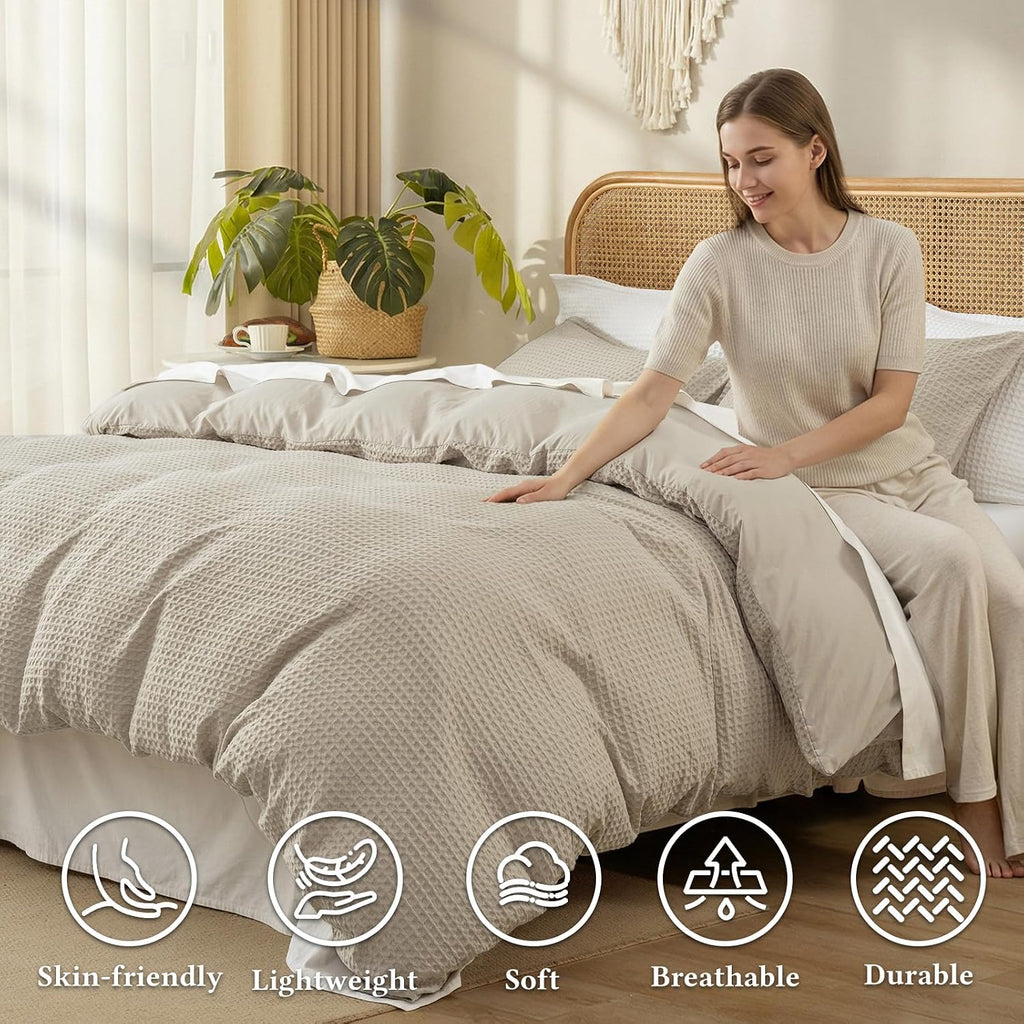 Waffle Weave Duvet Cover Set King,Soft Breathable 3pcs Comforter Cover Set with 2 Pillowcases,Textured Home Decor