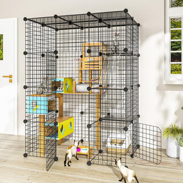 Cat Large Enclosure - DIY Catio Ideal for 1-3 Cats, Indoor & Outdoor, Detachable Metal Wire Kennel, 2x3x4 Exercise