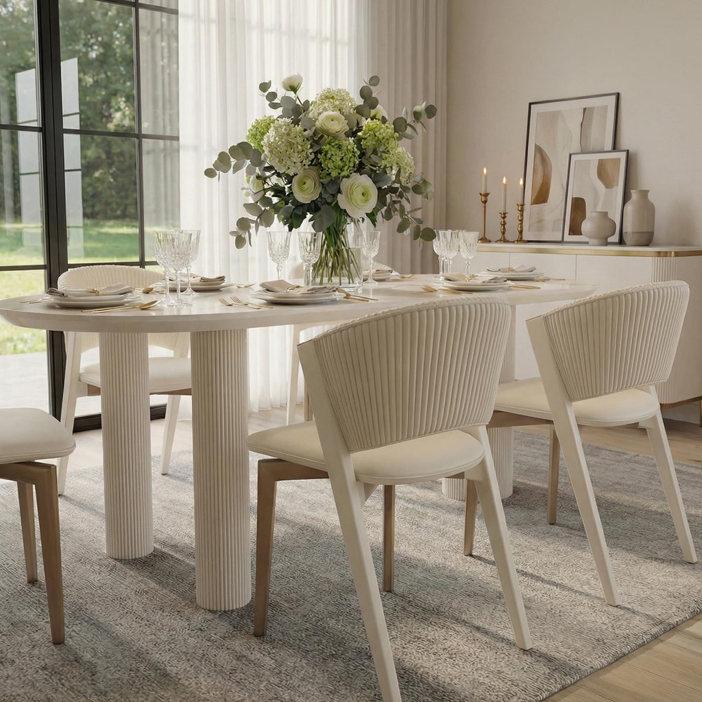 79'' Oval Dining Table for 8-10 People, Scandinavian Wood Dinner Kitchen Table with Sintered Stone Tabletop and