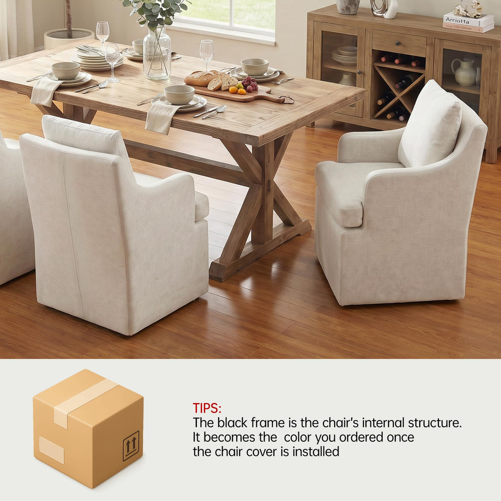 Upholstered Set of 2, Dining Room Chairs with Casters