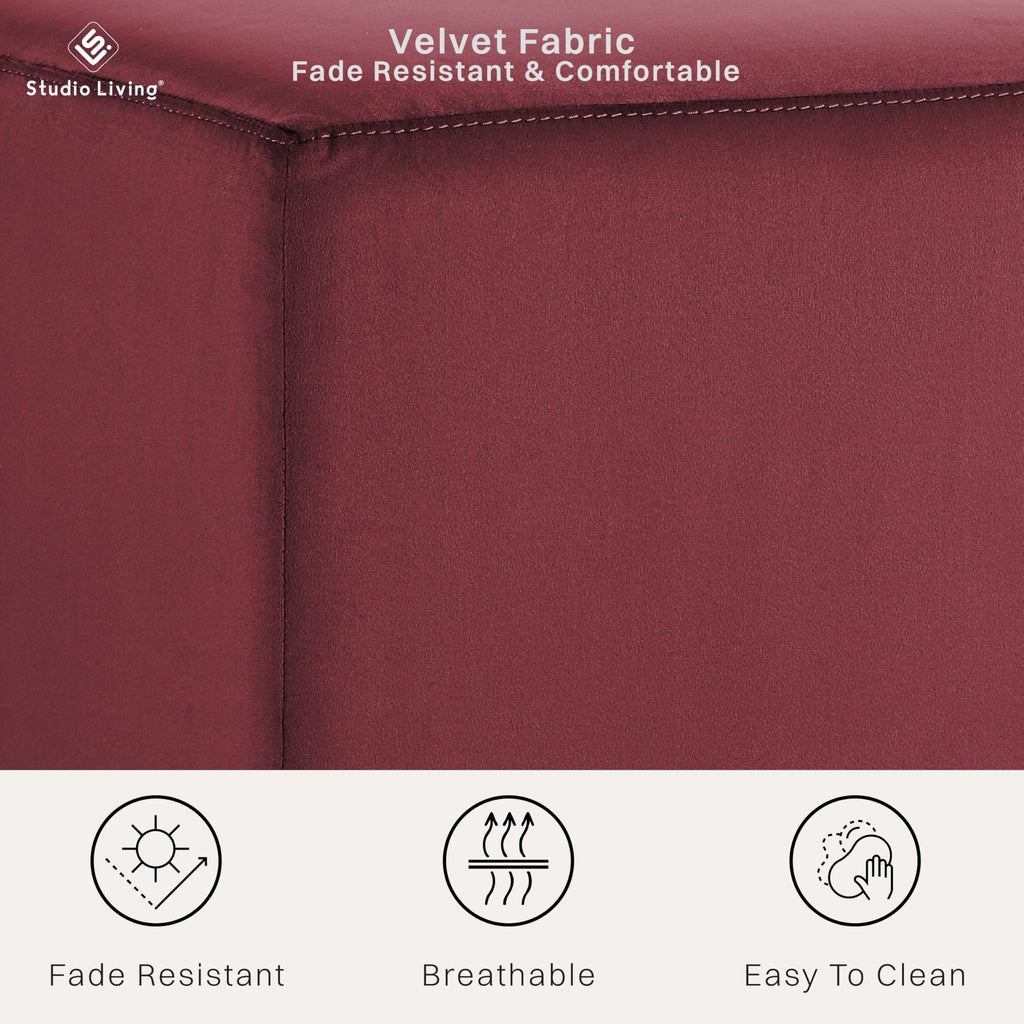 18" Warren Ottoman Square Soft Velvet Bench, Stationary Ottomans, Backless Chair, Footrest, Footstool Office