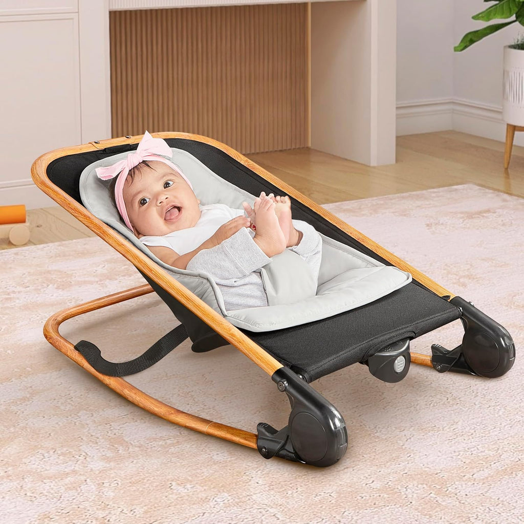 Rock On Me in-1 Baby Rocker and Stationary Seat, Black/Grey