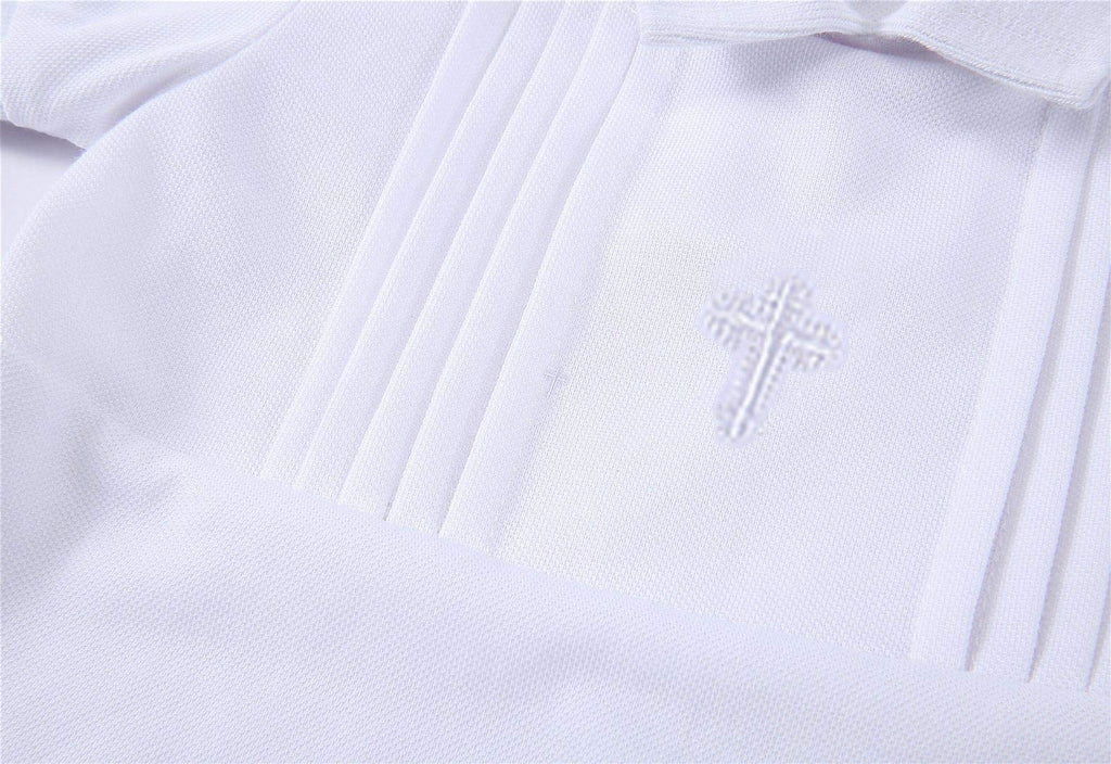 3 pcs Baby Boy Baptism Outfit with Hat and Shoes Long Sleeve White