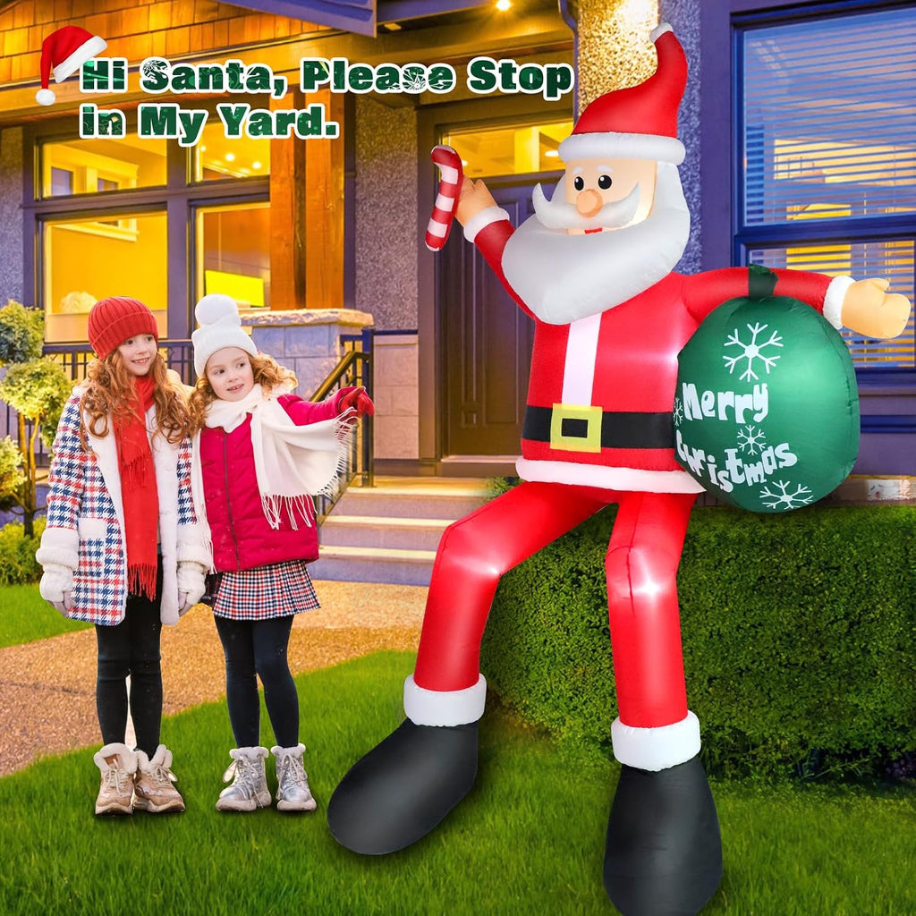 8 FT Inflatable Sitting Santa Claus Christmas Outdoor Decorations, Blow Up Santa Claus with Gift Bag Sitting on Roof