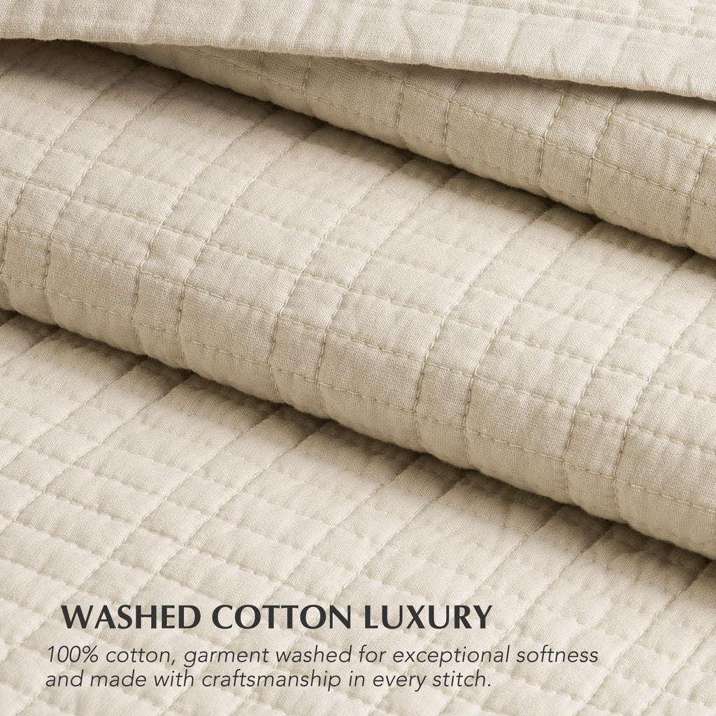 100% Cotton Modern Grid Stitch Quilt Set, Birch