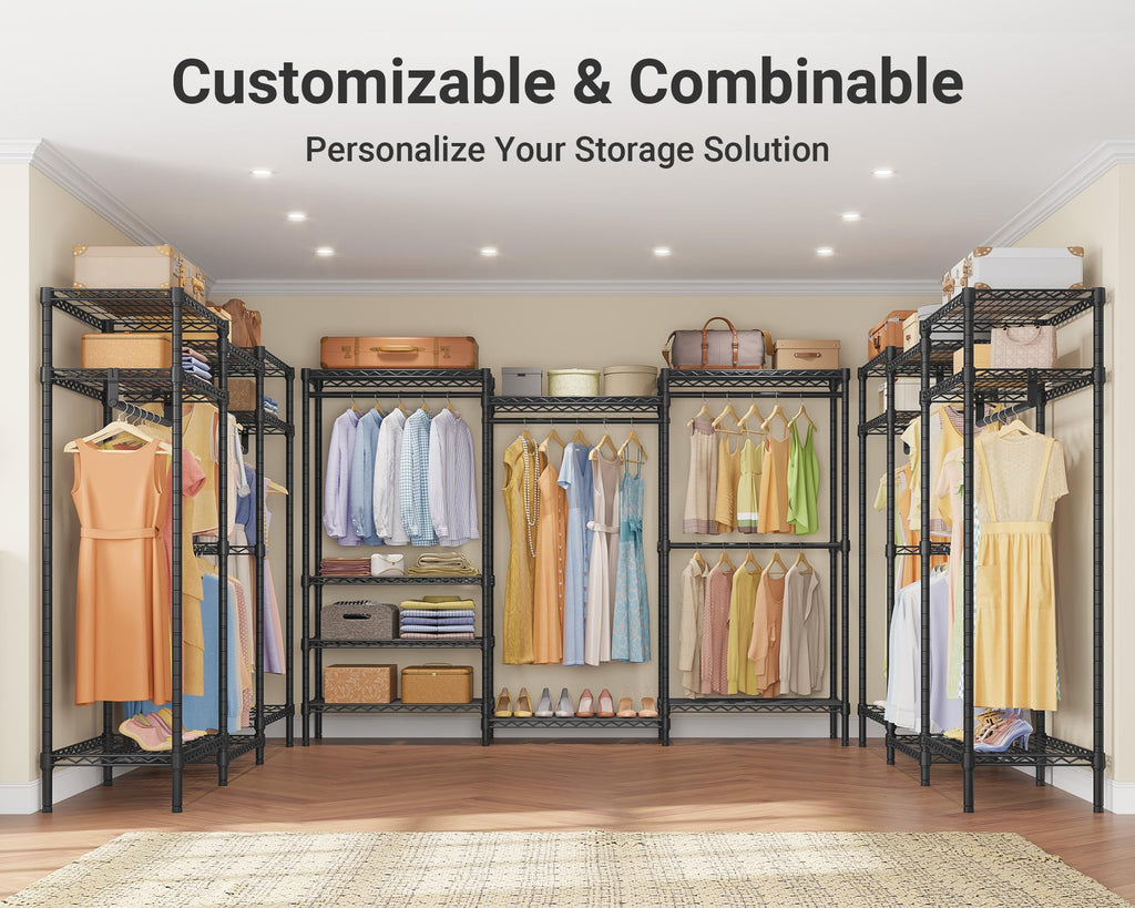V5 Plus Heavy Duty Clothes Rack, Large Modular Closet System, Black