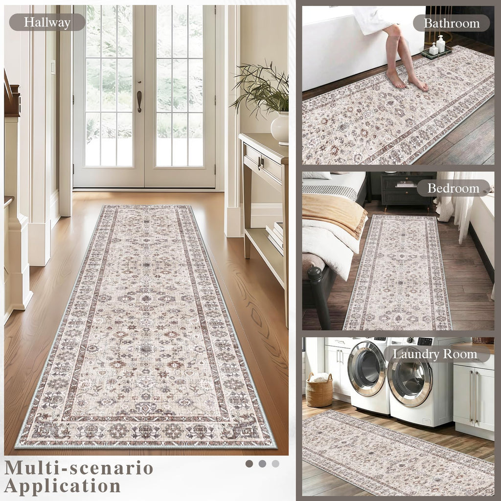3x8 Runner Rug Soft Non Slip Rugs Kitchen Entryway, Beige