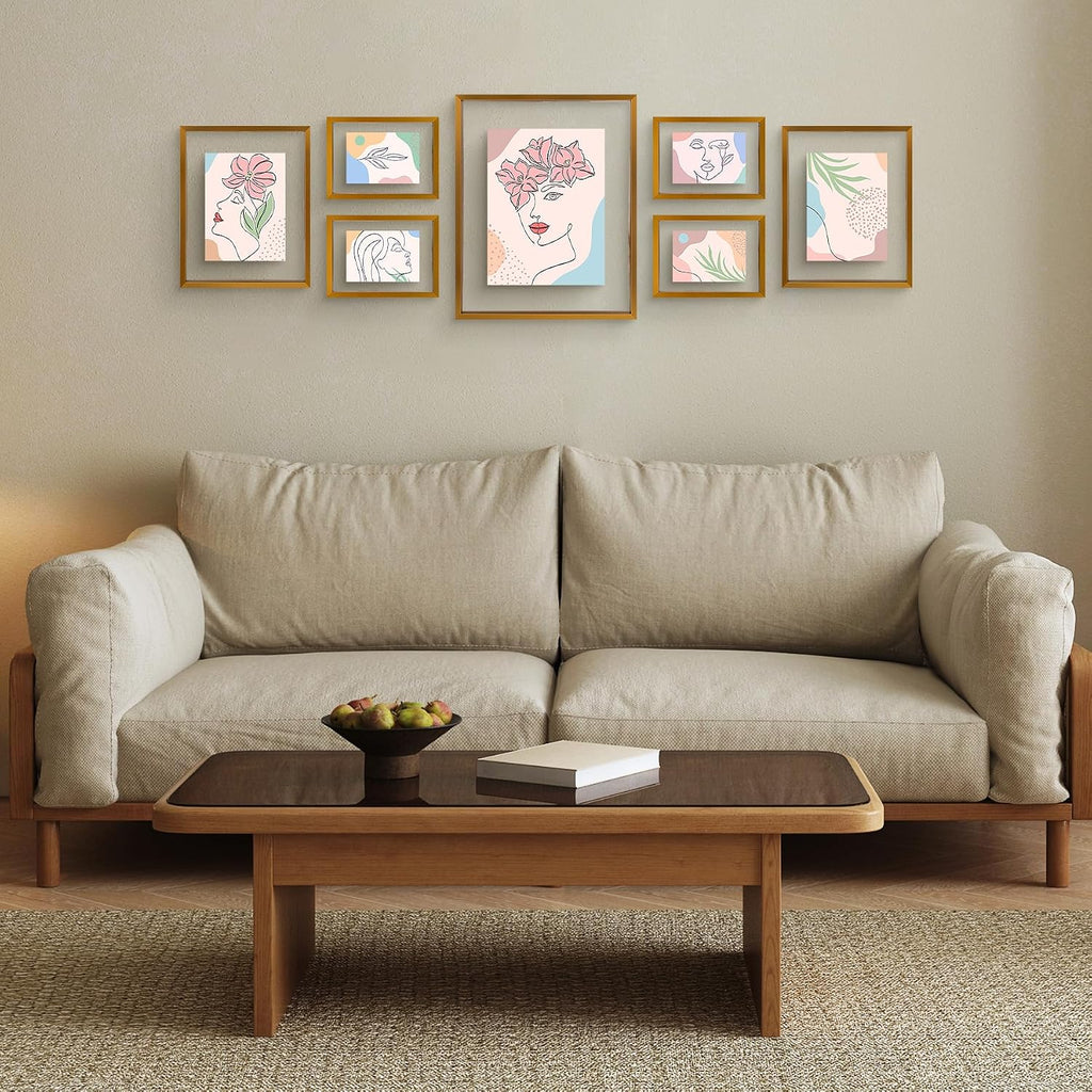 Bronze Metal Floating Picture Frame 7 Set(4 11x14, 2 8x10, 4 5x7) | Tempered Glass Front, Plexiglass Back, for Photo