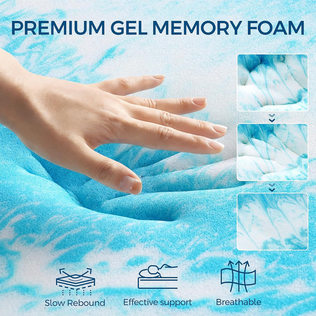 Premium Dual Layer 4 Inch Memory Foam Mattress Topper, 2 Inch Gel Memory Foam and 2 Inch Pillow Top Mattress Pad