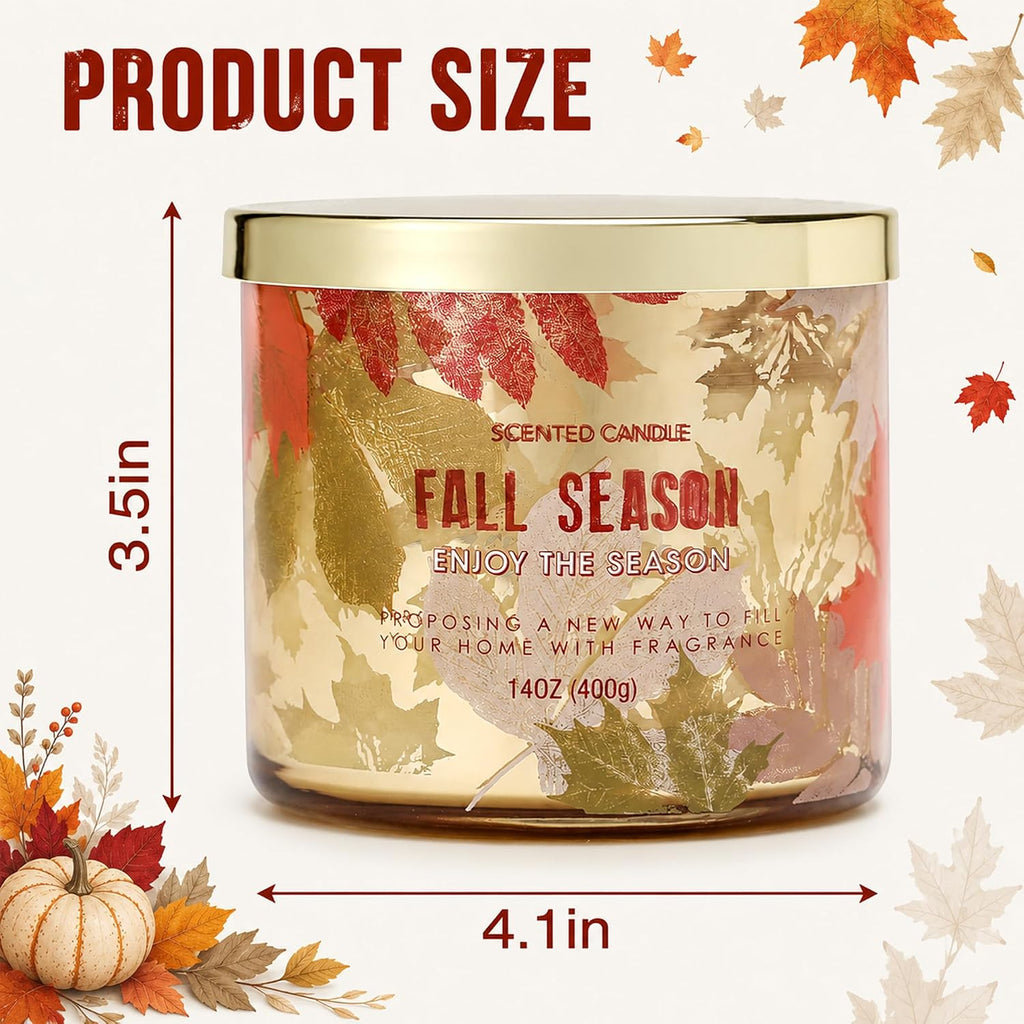 Fall Candle,Autumn Leaves Scented Candle,Large 3 Wicks,Fall Gift Decor,14oz - Set of 14