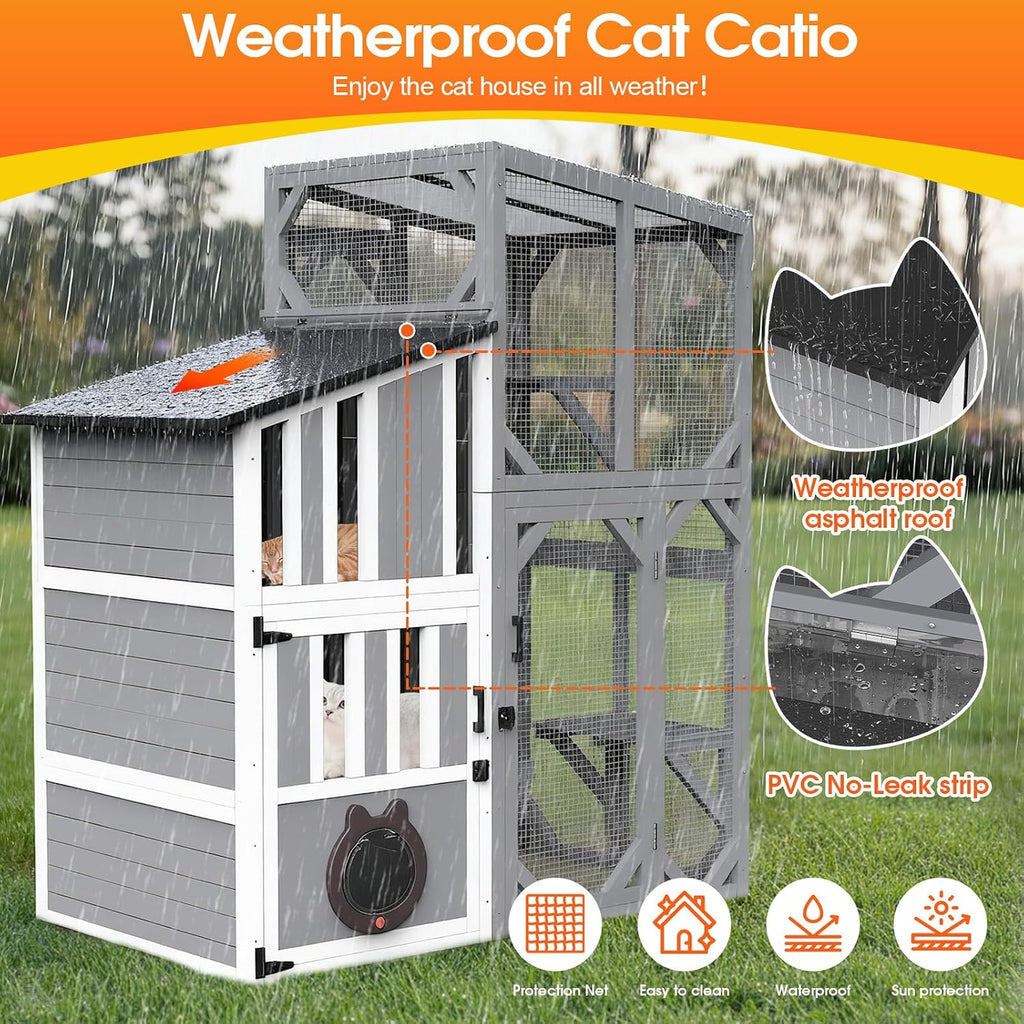 69"H Catio 3 Tiers Large Cat Enclosures House for Outdoor Indoor Use, Feral Cats Shelter with Window Access