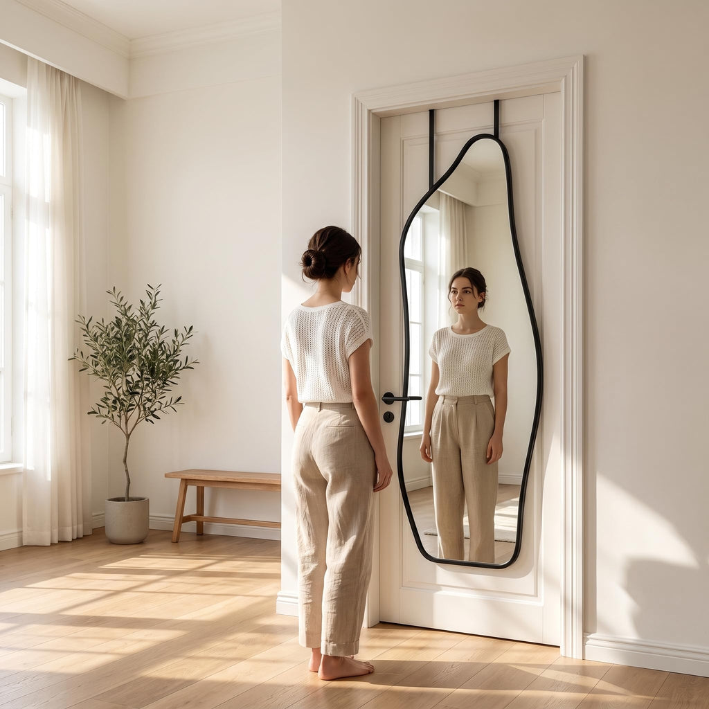 16" x 48" Irregular Dolphin Full Length Over Door Mirror Black