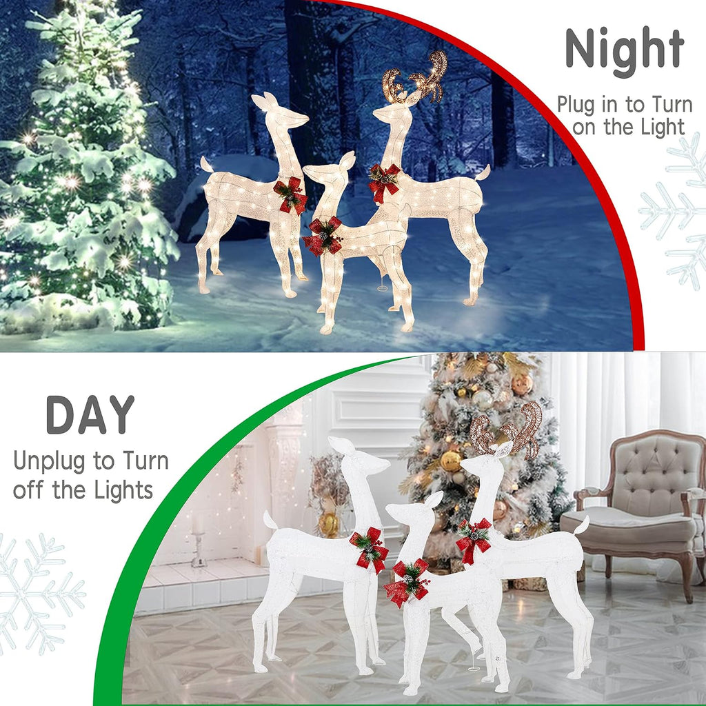 5Ft 3-Piece LED Lighted Christmas Deer Family Outdoor Yard Decorations,3D Super Large Christmas Reindeer