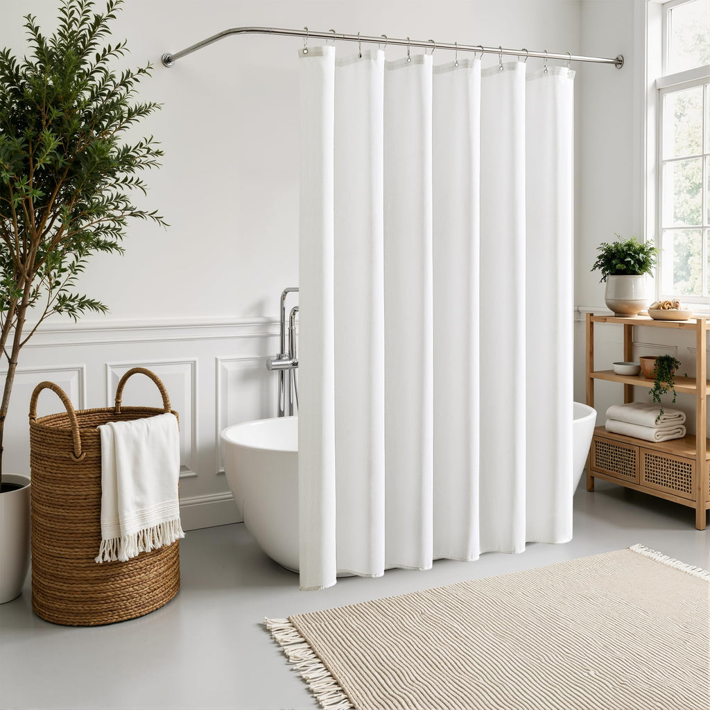 Extra Long Linen Shower Curtain 96 Inches White
