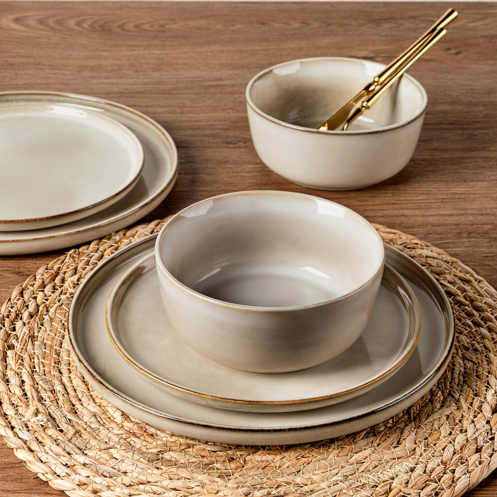 Stoneware Dinnerware Sets for 4, 12 Piece Plates and Bowls Sets