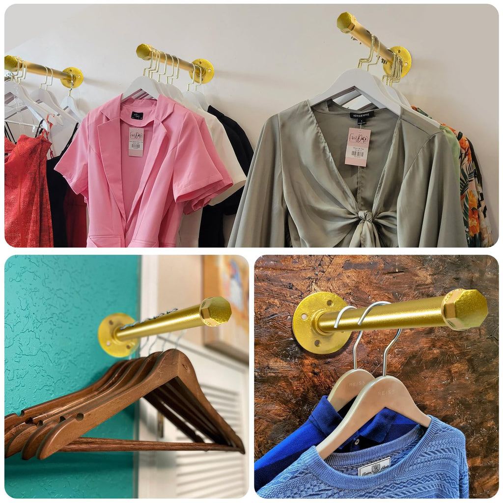 12 Inch Industrial Pipe Clothes Bars, Heavy Duty Wall Mounted Clothes Rack for Hanging Clothes, Closet & Laundry Room