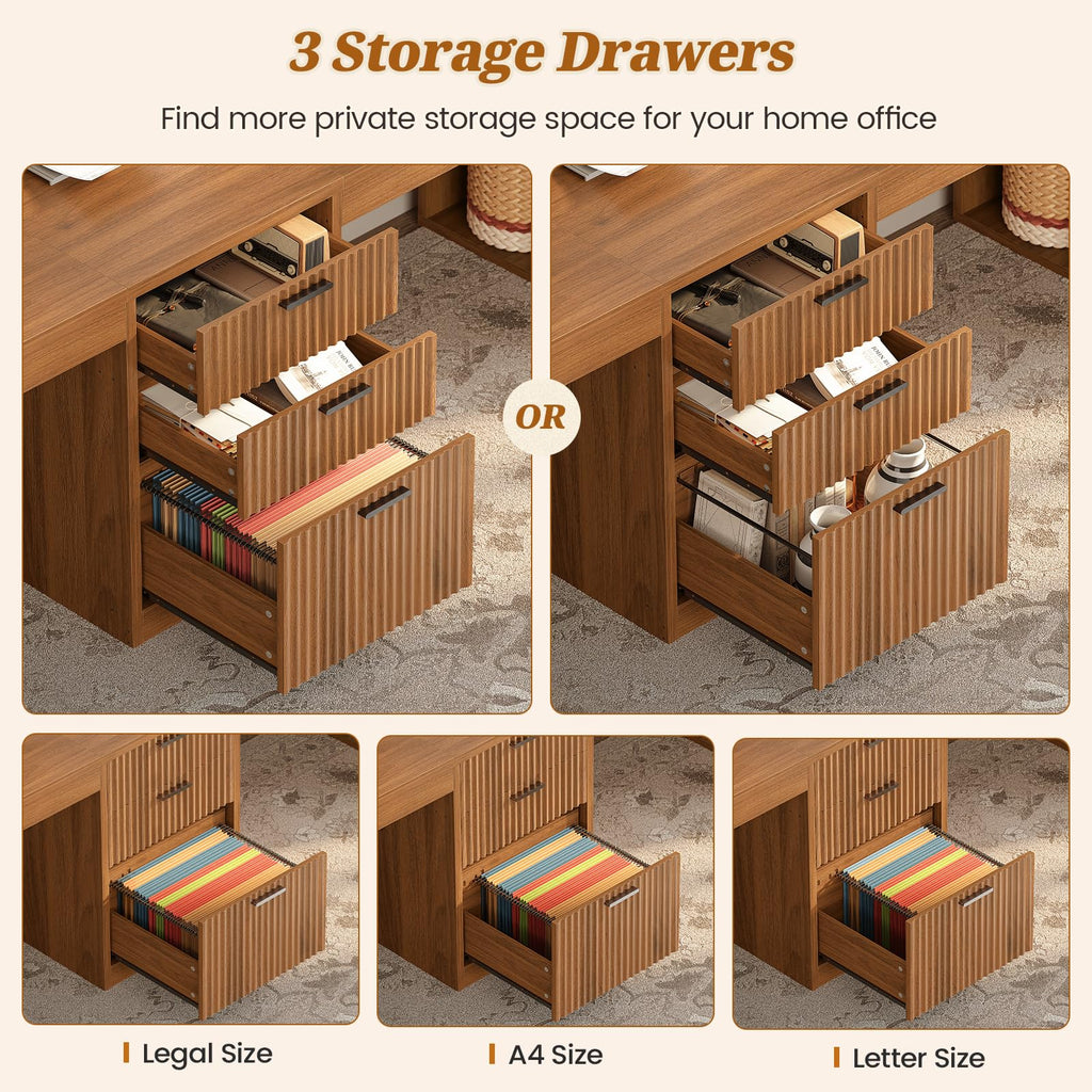 Fluted 96.5" 2 Person Computer Desk with Storage Drawers