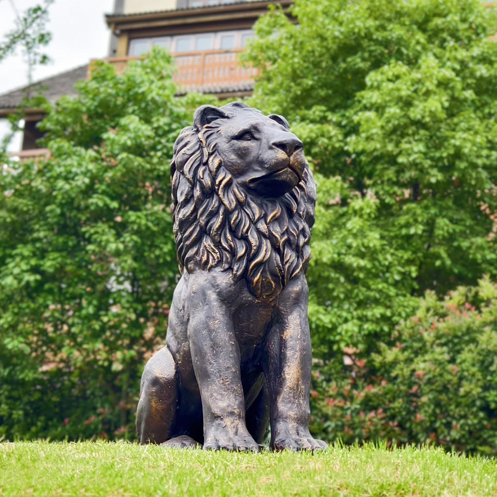 23" H Guardian Lion Statue Sculpture Home Garden Decor Bronze | sitting outdoor patio yard lawn bronze entryway porch